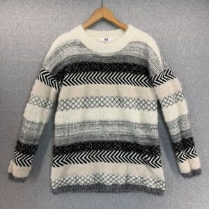Jack By BB Dakota‎ Size Small Striped Sweater Cream Black Pale Pink Fuzzy Cozy